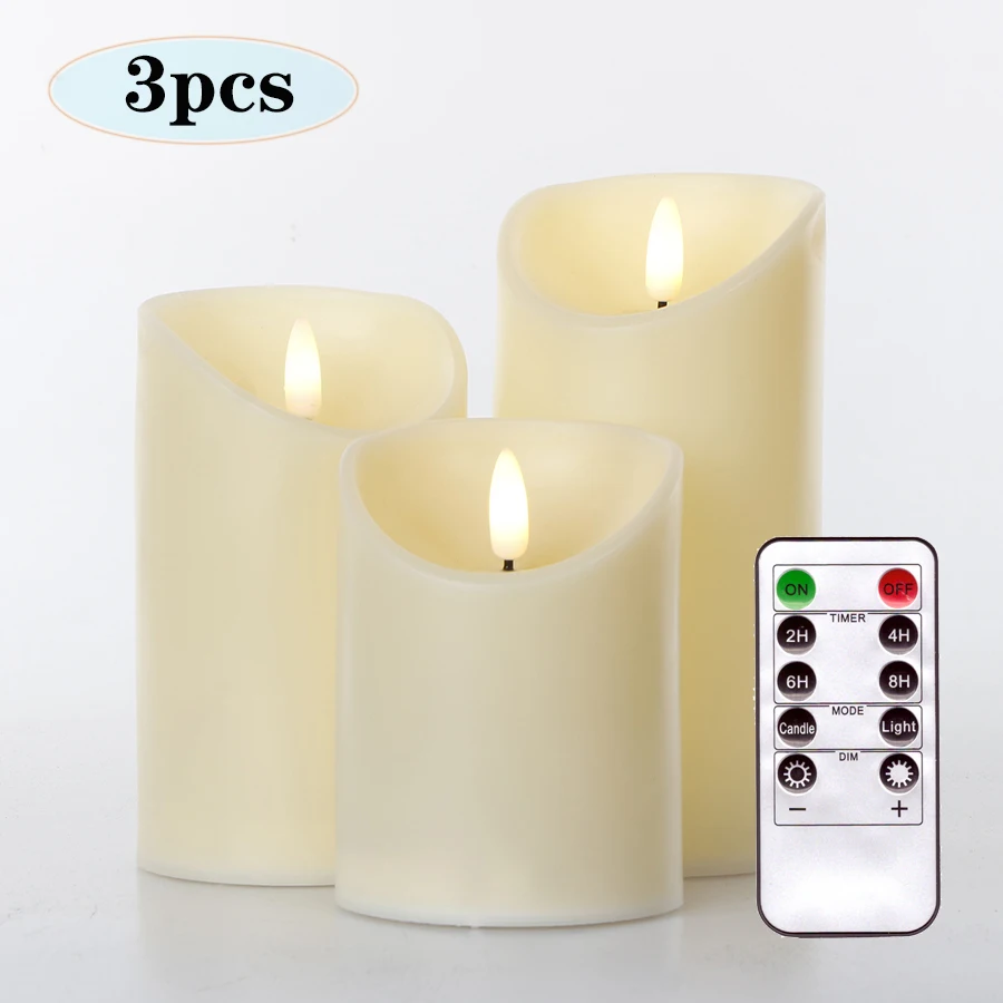 3Pcs/Set Remote Control LED Flameless Candles Battery Realistic 3D Dynamic Flame Candle Lights Led Tea Lights Home Decoration