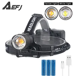 7000lm Super Bright Led xhp70 headlight White/yellow Headlamp usb Rechargeable Head Torch lantern 18650 battery fishing camping