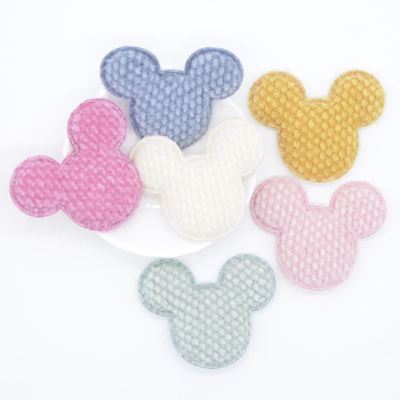 Wholesale 60Pcs Plush Fabric Mouse Head Applique for Clothes Hat Sewing Supplies Patches DIY Hair Band Clips Bow Accessories L53