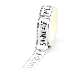 Nowy 1PC 10M dekoracyjne czarno-białe tydzień taśmy Washi japoński Scrapbooking Journaling taśma samoprzylepna z wzorami papiernicze
