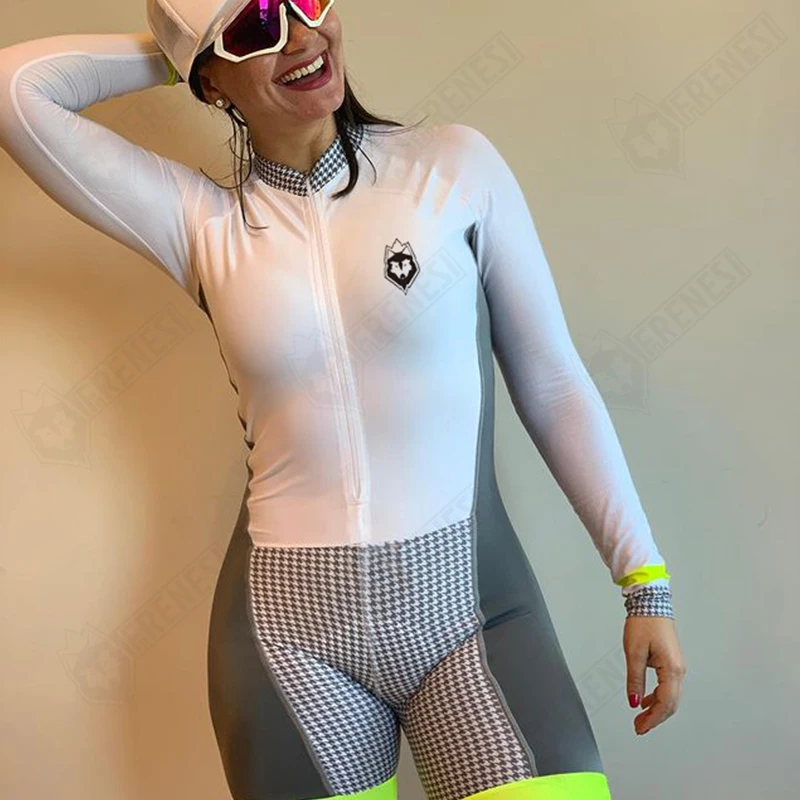 

Frenesi Women's Pro Team Long Sleeved Triathlon Cycling Skinsuit Sets Macaquinho Ciclismo Feminino Bicycle Jumpsuit Kits Clothes