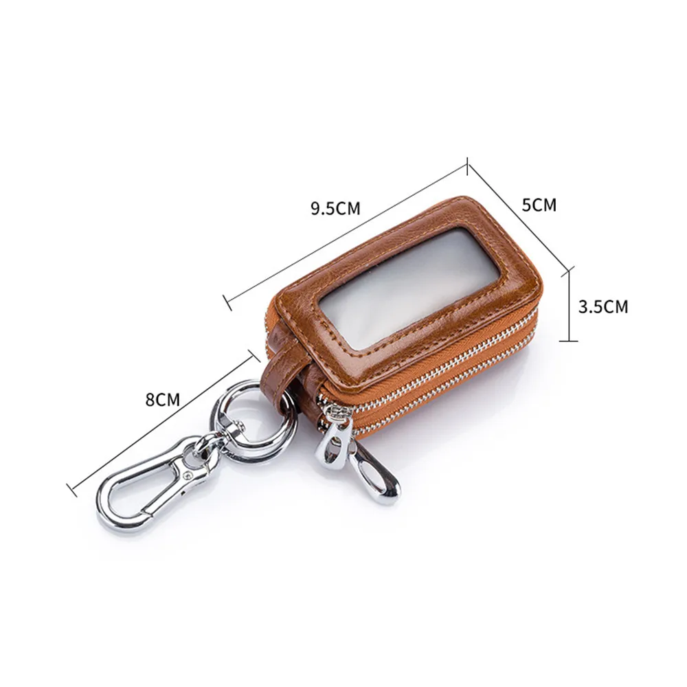 Genuine Leather Key Wallet Men Women Car Key Bag Multi Function  Fashion Double Pocket Zipper Mini Wallet Keychain