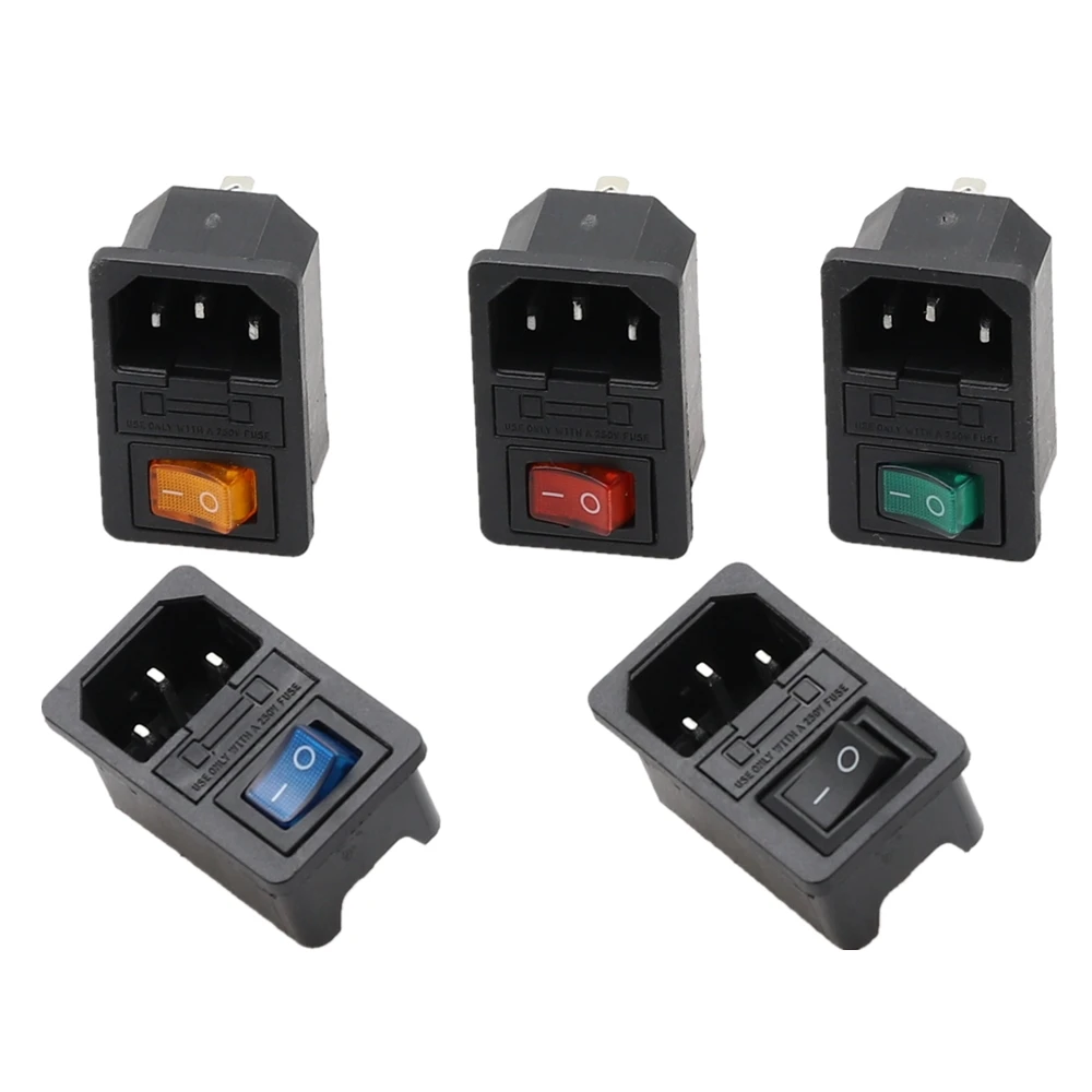 1PC Rocker Switch Fused IEC 320 C14 Inlet Power socket with lamp Fuse Switch Connector Plug Connector with fuse