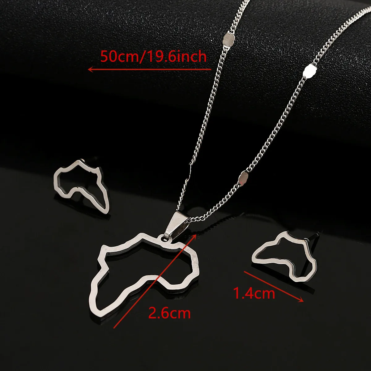 Stainless Steel African Outline Map Necklace Stud Earrings Africa Map Jewelry Sets