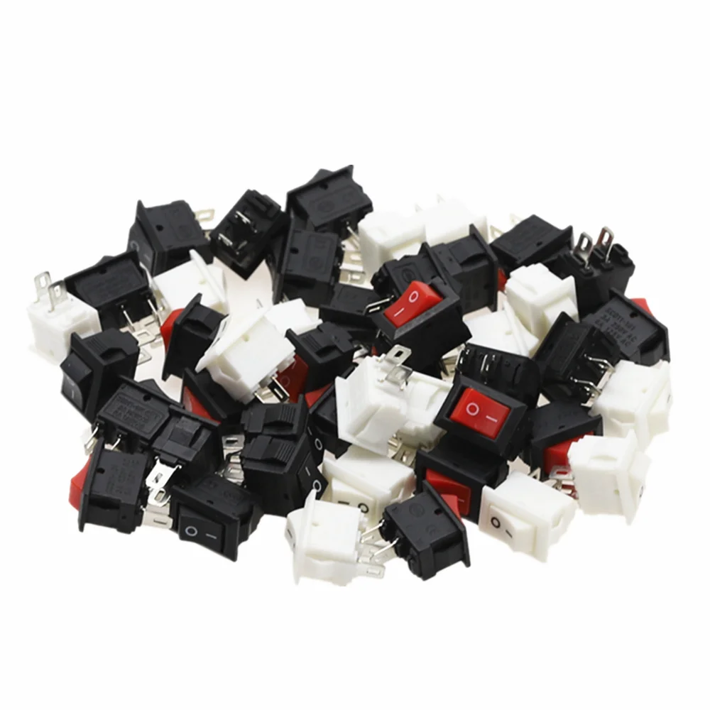 15pcs Mini Rocker Switch SPST Black and Red Snap in Switches Button AC 250V 3A / 125V 6A 2 Pin I/O 10*15mm On-off Switch Rocker