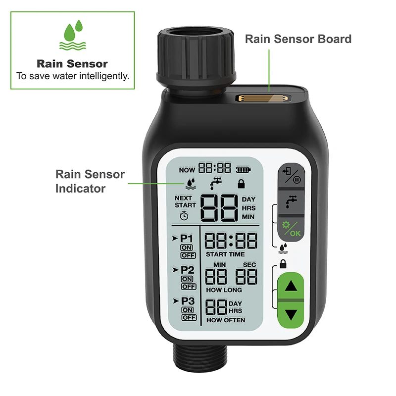 Automatic Waterproof Irrigation Watering Timer, Controller System with Rain Sensor