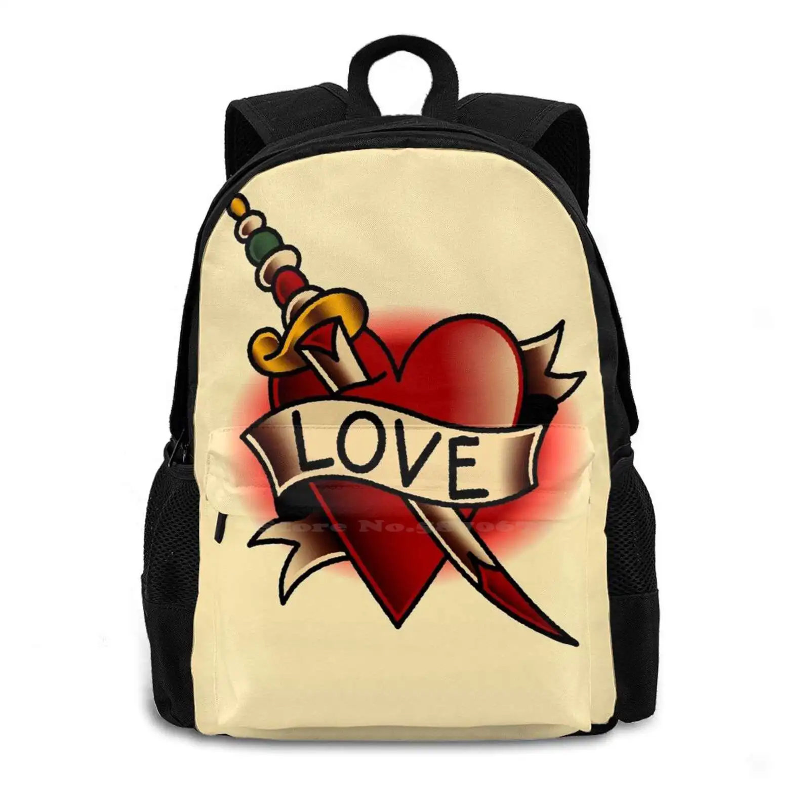 American Traditional Love Heart School Bag Big Capacity Backpack Laptop Love Dagger American Traditional Tattoo Flash Heart