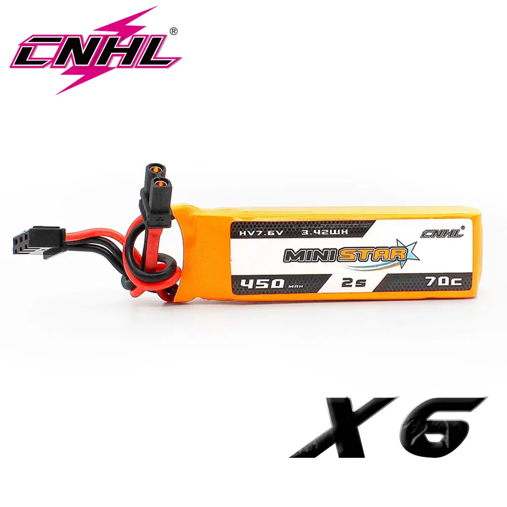 6PCS CNHL Lipo 2S 7.6V Battery 450mAh 70C Ministar HV With XT30 Plug For Mini Quad RC FPV Drone Quadcopter Helicopter Airplane