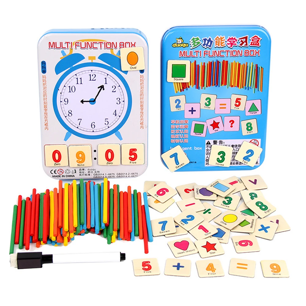 Jouet éducatif d'apprentissage Montessori, boîte en fer magnétique, horloge numérique, jouet de maths, jouet de comptage de nombres, bâton en bois, cadeaux