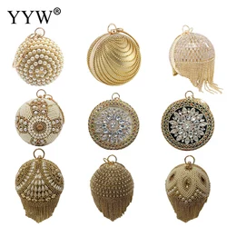 YYW Ladies Sparkly Rhinestone Round Evening Clutch Bag Elegant Handbags Wedding Bridal Party Purse Crystal Clutch Purse Gold