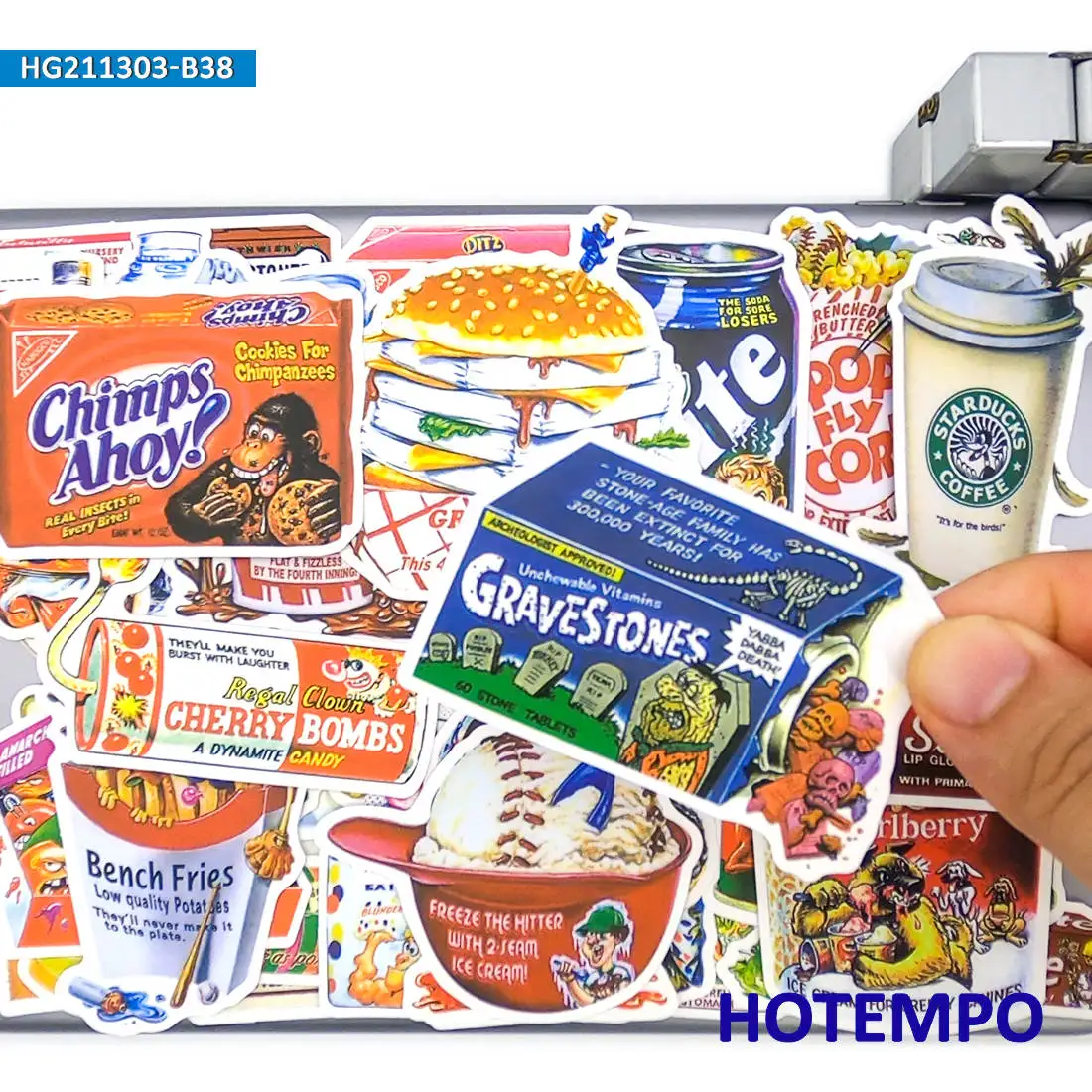 38 stuks, Snacks Drankjes Eten Spoof Outer Packing Stickers, Retro Graffiti Kunst Stickers, voor telefoon, laptop, skateboard, motorfiets, auto, fiets, gitaar, Stickers Speelgoed