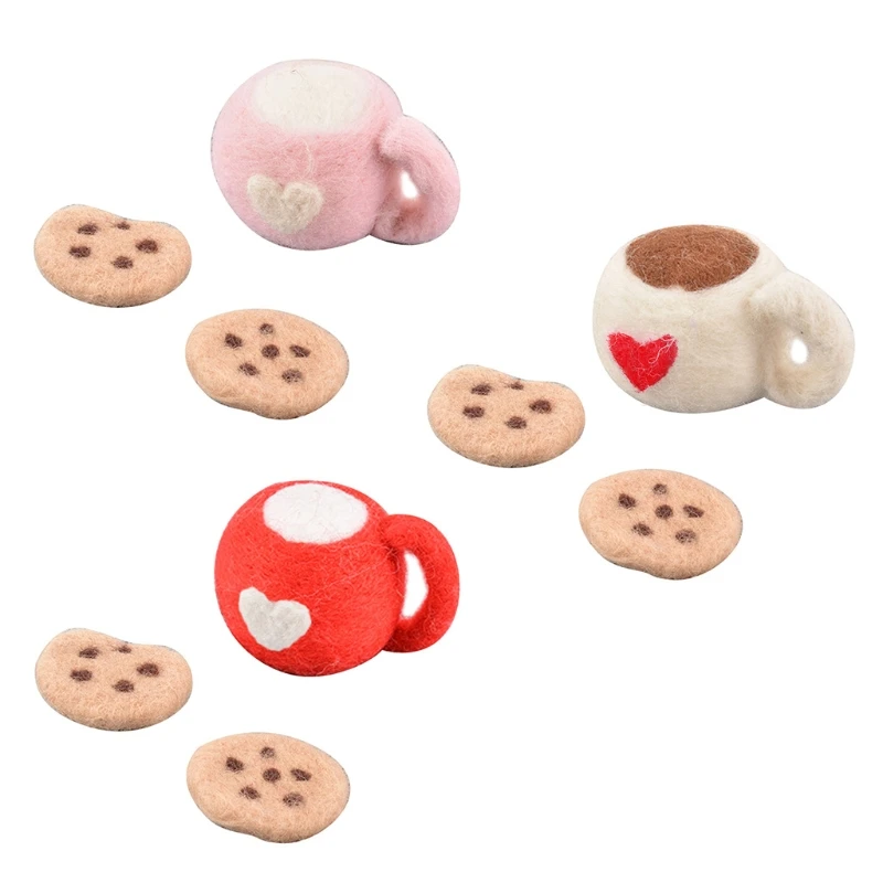 

3Pcs DIY Baby Wool Felt Milk Tea Cup+Cookies Decoration Newborn Photography Prop