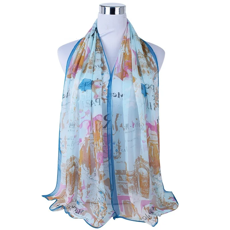 Nieuwe Zomer Hot Koop Beauty Parijs Print Lady Georgette Chiffon Zijde Scarveswoman Q7A16058