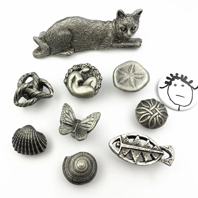 LCH Nordic Style Strawhat Maple leaf Creative Vintage Lead-Zinc Alloy Cabinet Handle Drawer Pull Matte Silver Vintage Knob