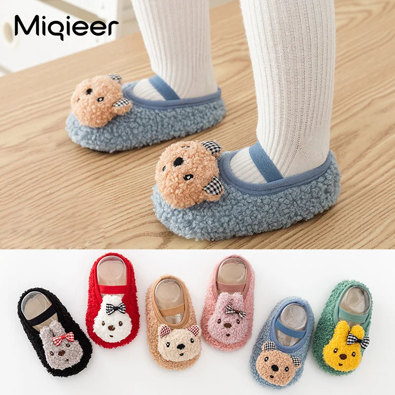 Boys Girls Children Home Shoes 2021 Winter Cute Baby Toddler Warm Plush Floor Socks Soft Sole Kids Indoor House Fur Slippers