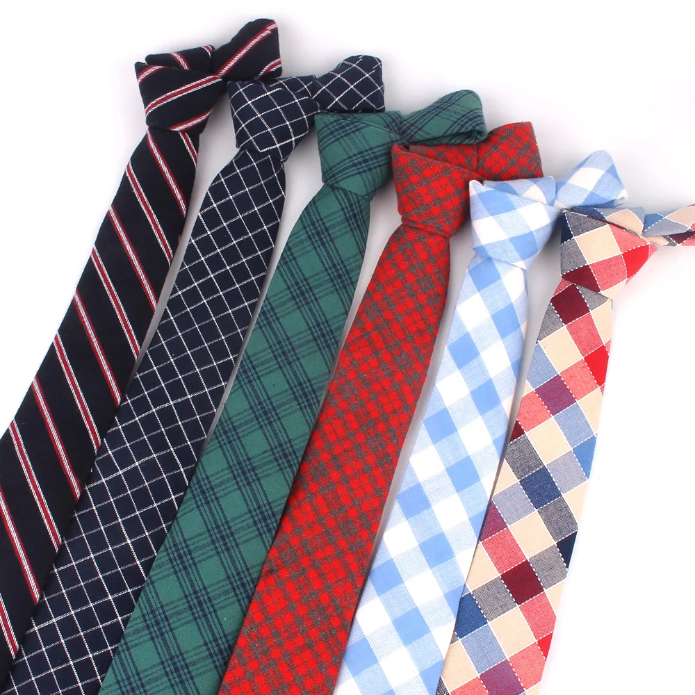 Corbatas de algodón tejidas para hombre, corbata de cuello ajustada para boda, corbatas informales a cuadros, trajes delgados, corbatas de cuello a cuadros