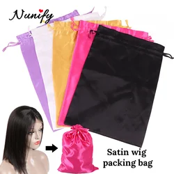 Virgin Hair Extensions Packaging Bags Drawstring Satin Wig Bag Silk Satin Bags For Packaging Wig Nunify Collection Custom System