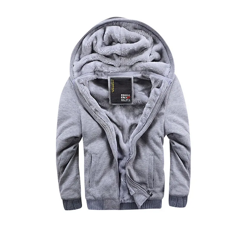 Winter Men Casual Thick Warm Coat Male Zipper Hooded Fleece Long Sleeve Jacket Solid Color Parkas Outerwear