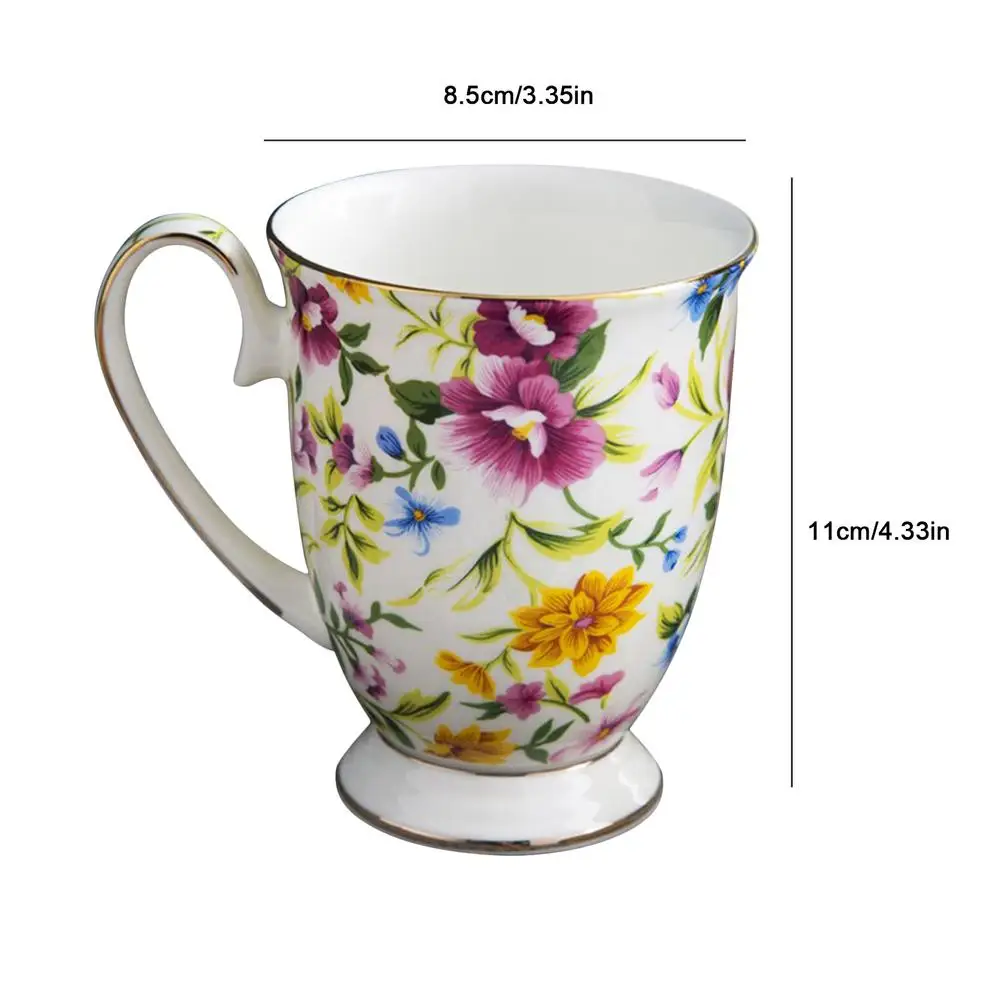 300ml Nordic Modern Ceramics Mugs Coffee Tea Cups Large Capacity Flower Print Breakfast Milk Mug Home Office Drinking Cup Gifts