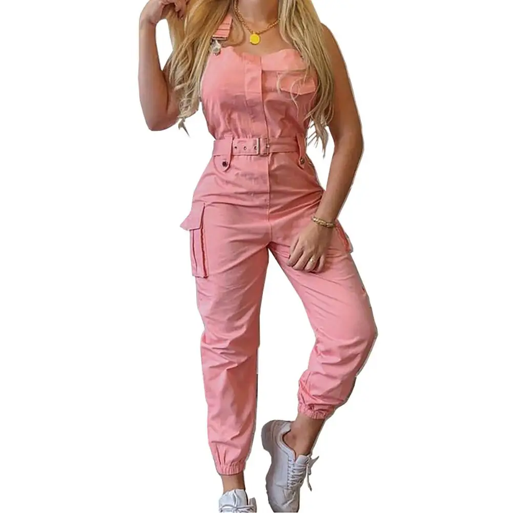 

Fashion jumpsuit women Sleeveless Pockets Blet Ankle Tied Long Pants Overall Jumpsuit overalls for women jump suits for women