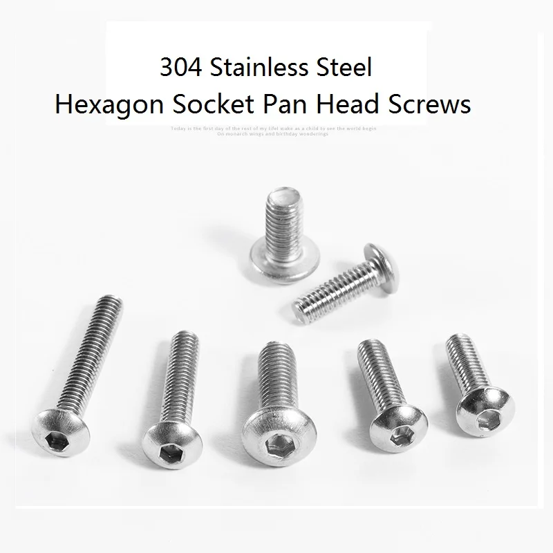 5mm 304 Stainless Steel Pan Head Hexagon Socket Screws M5 x 6 8 10 40 60 65 70 75 80 85 90 100mm Cup Head Heaxagon Socket Bolts