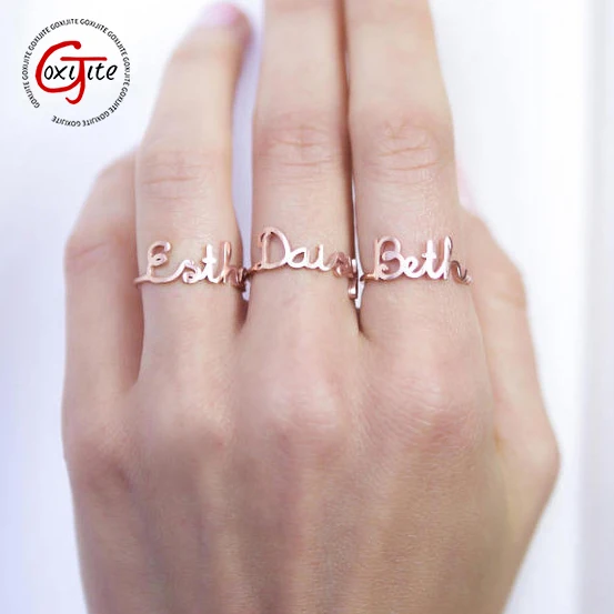 Goxijite Custom Name Ring For Women Stainless Steel Personalized Heart Star Nameplate Adjustable Rings Couple Lover Wedding Gift