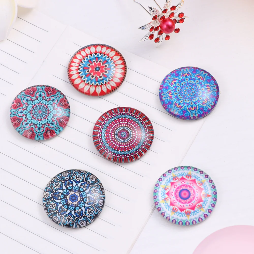 6pcs Mandala Fridge Magnets Glass Refrigerator Magnet Whiteboard Magnets Home Decoration (Random Pattern)