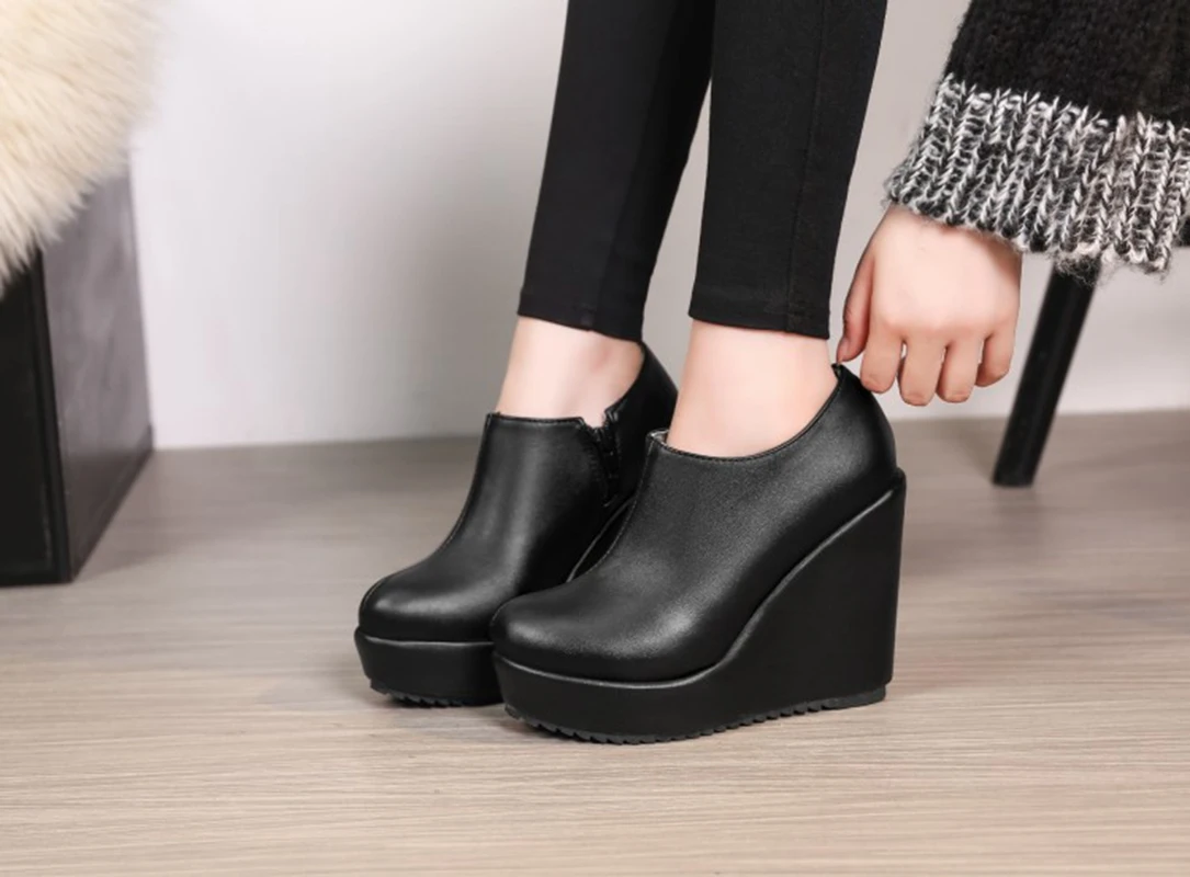 BLXQPYT New Spring Autumn winter Big Size 32-43 Ankle Boots Women short Boots Wedges super high hells 11cm ladies shoes C8-61