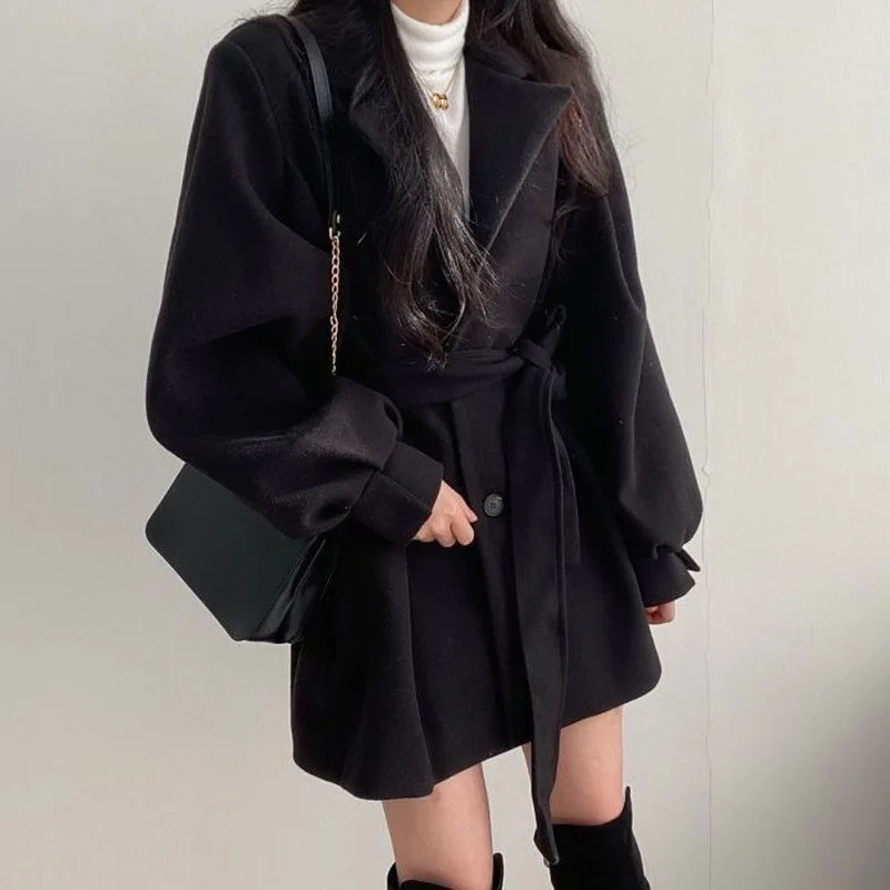 Female Trench Coats Korean Style Single Button Fashionable Windbreaker 2022 New Slim Long Sleeves Autumn Winter Women Outerwear