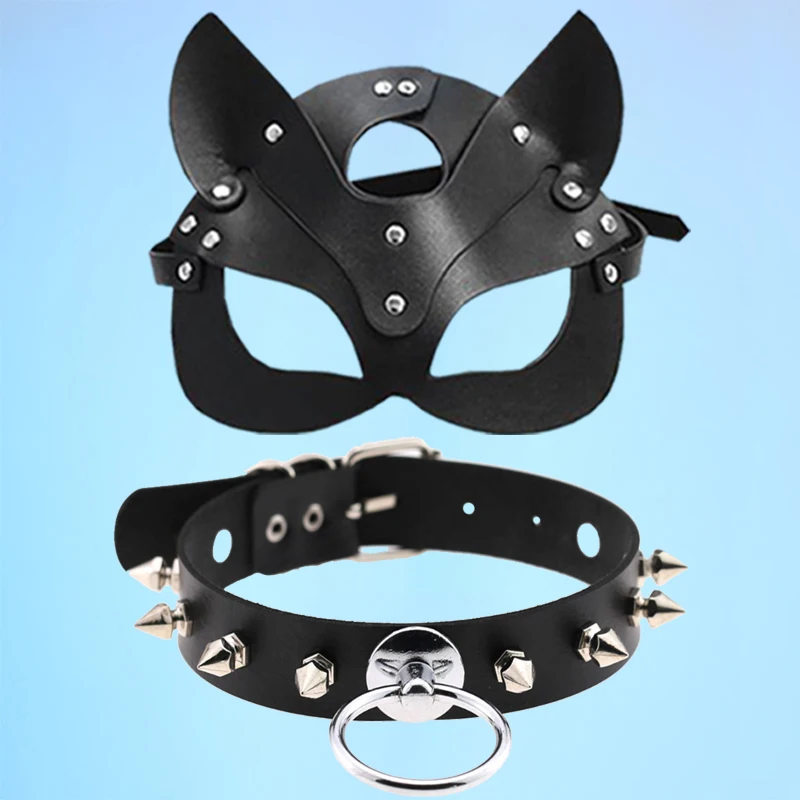 

Gothic Sexy Mask and Rock Punk Sexy Rivet Leather Collar Extra Large O Round BDSM Slave Choke Collar