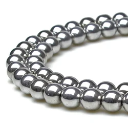 Natural Rhodium Plated Hematite Beads 2-10mm Round Loose Spacer Stone Beads for Jewelry Making DIY Bracelets Accessories 15inch