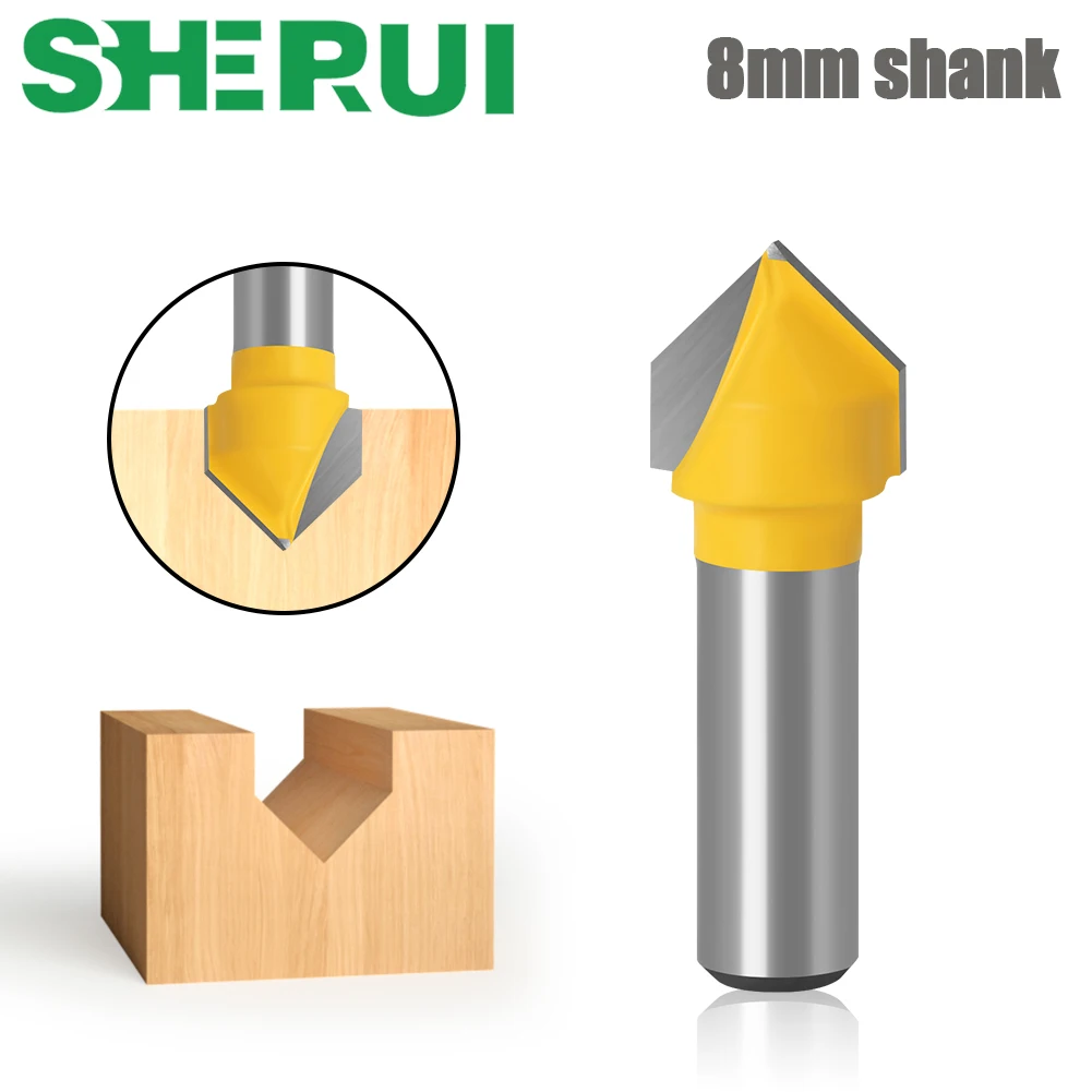 1pc 8mm Shank 90 Degree V Type Slotting Cutter V-Groove Template Router Bit Cleaning Flush Trim Tools