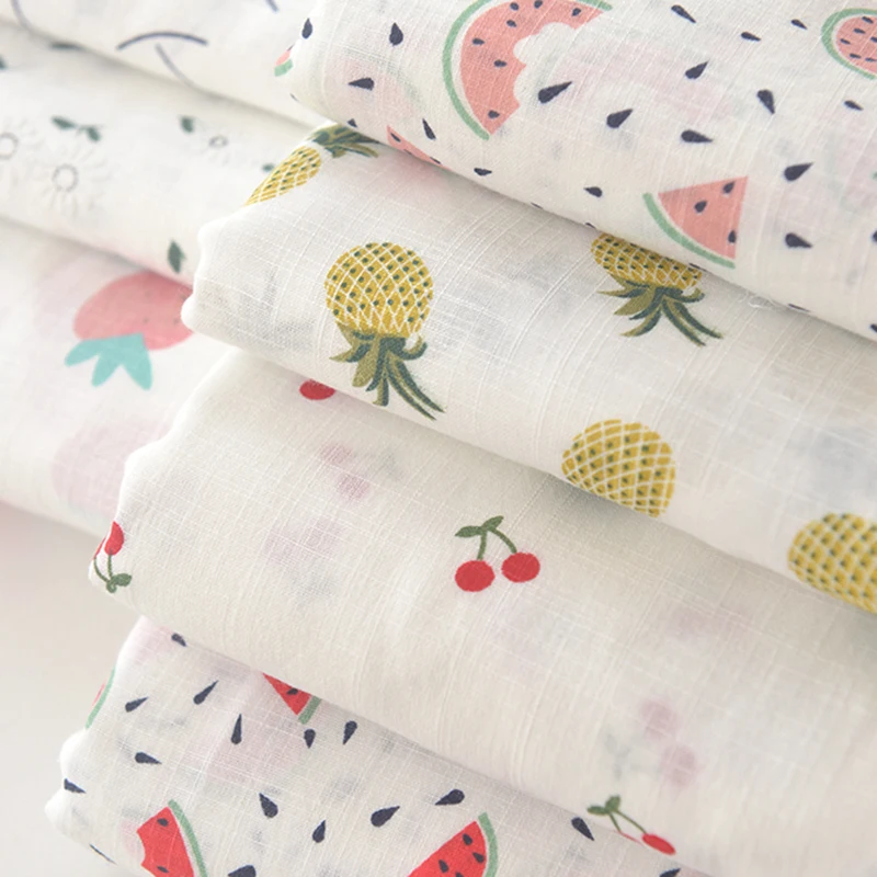 Half Meter Cherry Strawberry Pineapple Print Cotton Linen Fabric, Little Fresh Upper Clothes, Shirt Dress Han Cloth, CR-1106