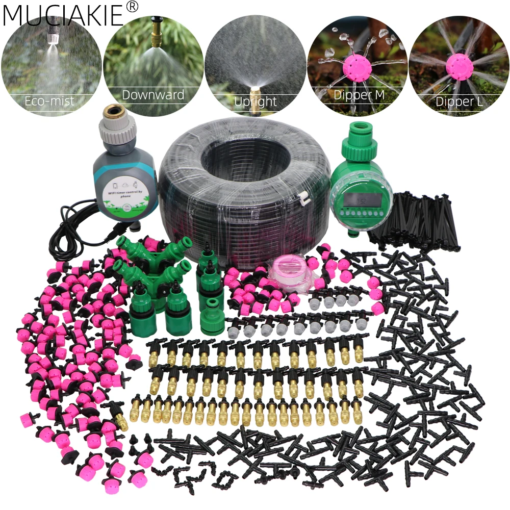 

MUCIAKIE Garden Watering Kits Misting Irrigation Drip Irrigator System 4/7mm PVC Tubing Hose Simple Nozzles Adjustable Drippers