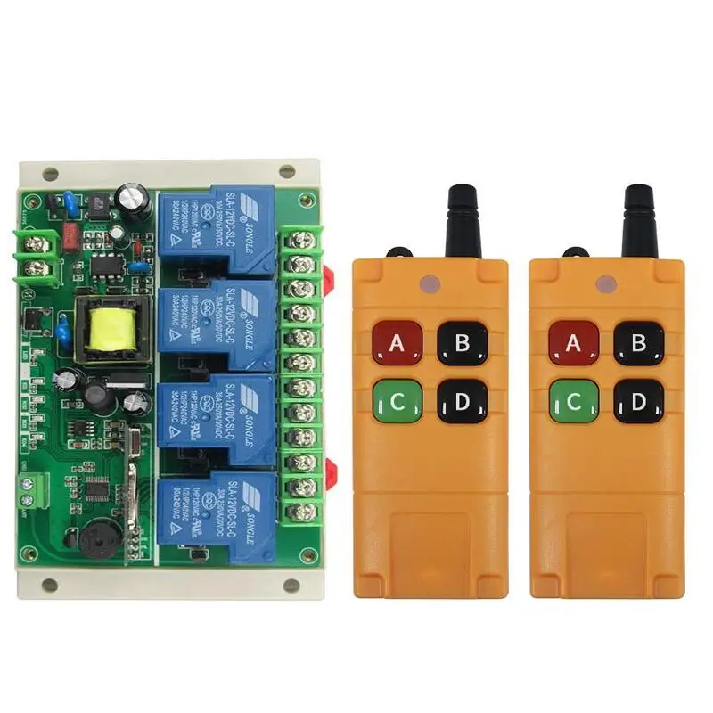 AC 220V  4 CH  RF Wireless Remote Control   30A  relay  receiver transmitter lighting Electric curtains/doors industrial 3000M