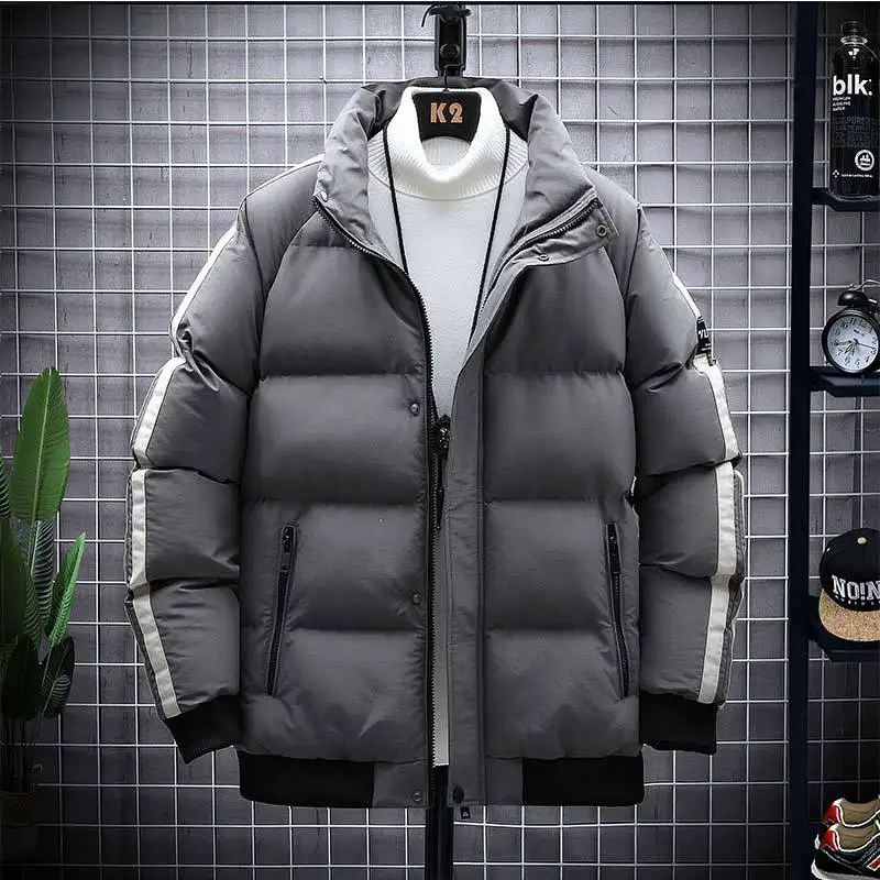 Brand Fashion Men Winter Jacket Stand Collar Male Thick Cotton Coats Warm Outerwear Black Gray Khaki Size M-5XL