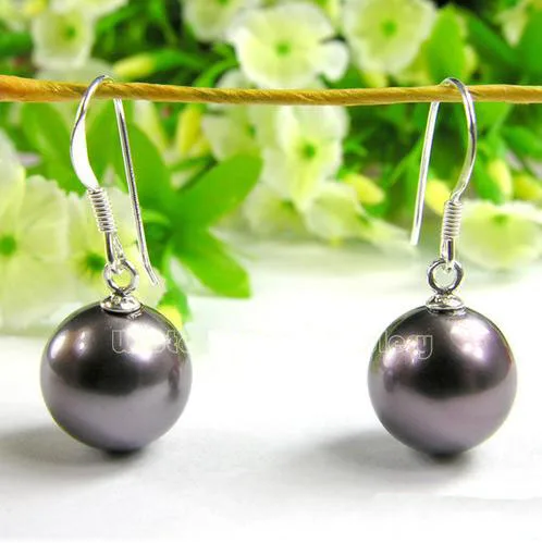 Hot Sale 12MM Mauve Color Round Sea Shell Pearl Stud Stick Earrings S925 Stering Silver Hook Fine Jewelry Charming Lady Gift