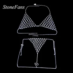 Stonefans Mesh Rhinestone Lingerie Jewelry Body Chain for Women Sexy Bikini Jewelry Crystal Body Harness Chain Bra and Panties