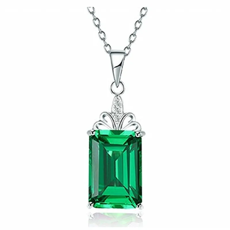 Classic Necklace 925 Silver Jewelry Rectangle Emerald Gemstone Pendant Ornaments for Women Wedding Promise Party Gift Wholesale