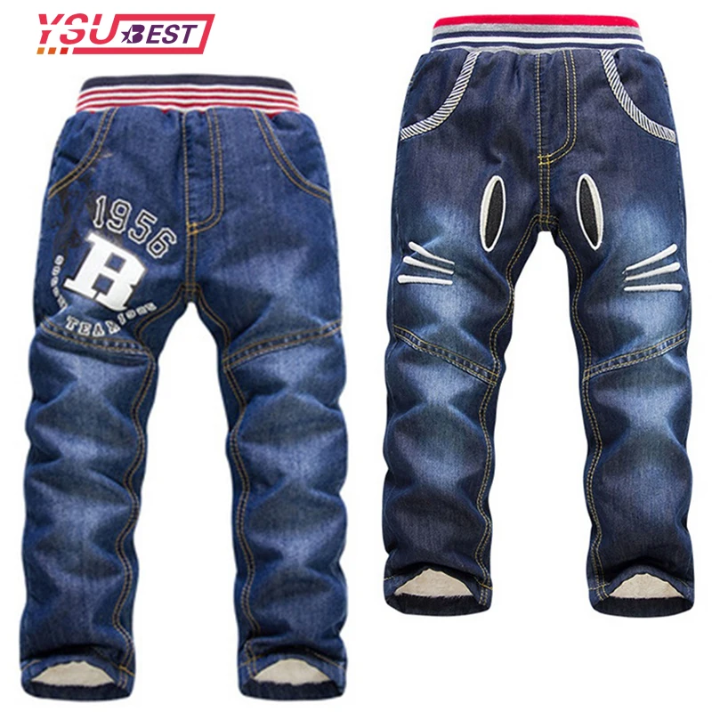 2021 New Warm Pants Kids Cartoon Pant Fashion Boy Girl Jeans Winter Thickening Kids Denim Pants Baby Jean Infant Clothing 3-7Y