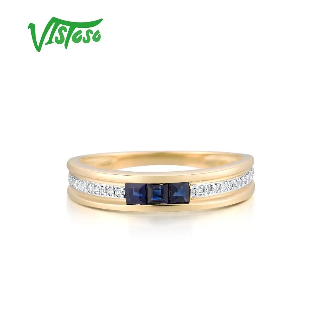 VISTOSO 14K Yellow Gold Rings For Women Shiny Diamond Square Ruby Emerald Blue Sapphire Engagement Anniversary Gift Fine Jewelry