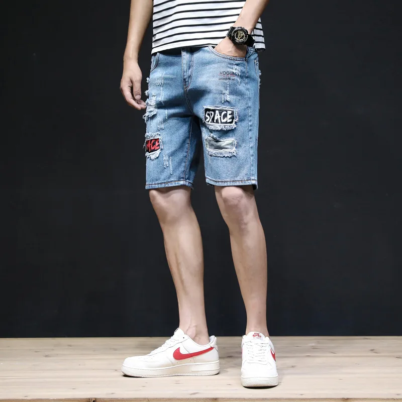 Wholesale 2022 Ripped Denim Shorts Men\'s Trendy Brand Camouflage Short Pants Summer Korean Breeches Men\'s Slim Small Pants