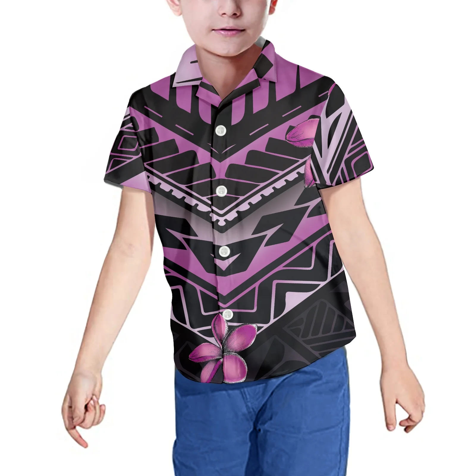 

Hycool Shirt For Boy Hawaii Flower Polynesian Tribal Pattern Clothes For Teenagers Summer Short Sleeve Children Clothes Cheap