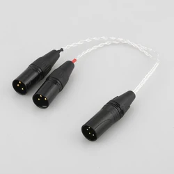 HIFI cable with 4-pin XLR male Balanced to 2x 3-pin XLR Male Silver Plated Headphone Audio Adapter