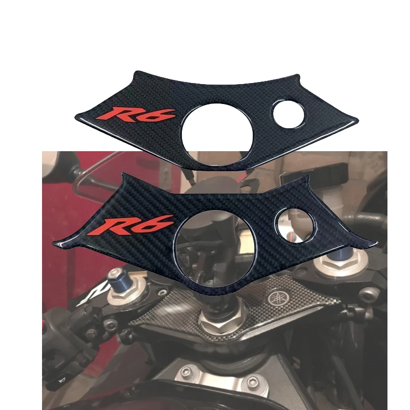 Cubierta de soporte de dirección de fibra de carbono para motocicleta, placa protectora de tanque de aceite, calcomanía adhesiva para Yamaha R6S, 1998-2006, 2004, 2005, 2006, R6 S