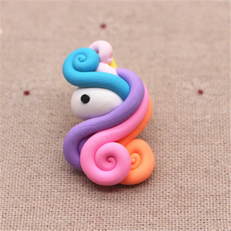 5pcs Cute Mix Colors Handmade Polymer Clay Unicorn Minature Craft DIY Hair Bow Center Accessories,about 25*38mm