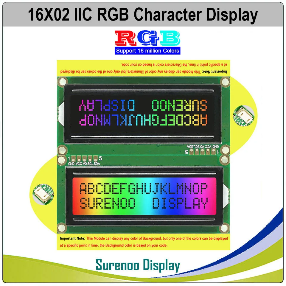 Grove 162 16 x 2 1602 3,3–5 V serielles IIC I2C FSTN-LCD-Modul mit positivem und negativen Zeichen, LCM-Panel mit RGB-Hintergrundbeleuchtung