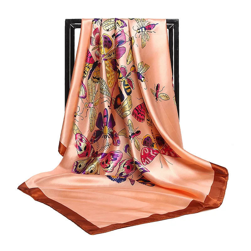 Women Square Silk Scarf 90*90 Satin Spring Summer Scarves Headscarf Luxury Brand Ladies Beach Shawls Wrap Bandana Female Foulard