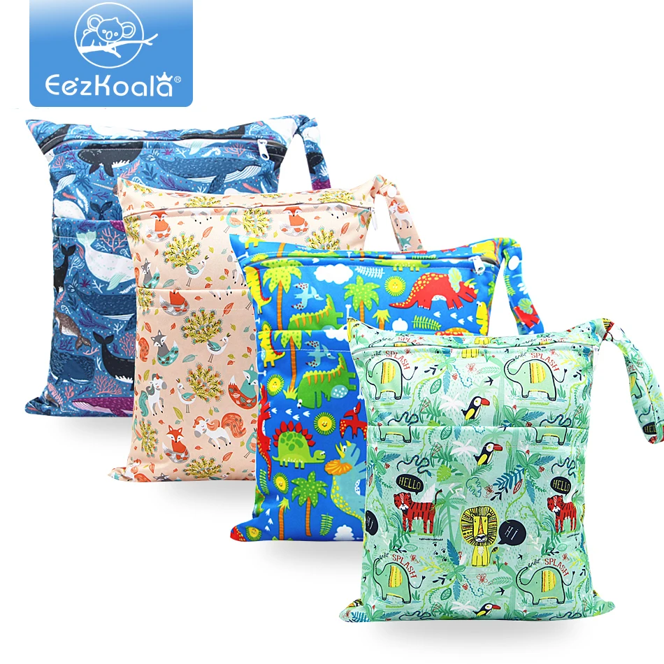 

EezKoala Baby Diaper Bags Double Zippered Wet/Dry Bag Waterproof Wet Cloth Diaper Backpack Reusable Diaper Cover Wet Bag