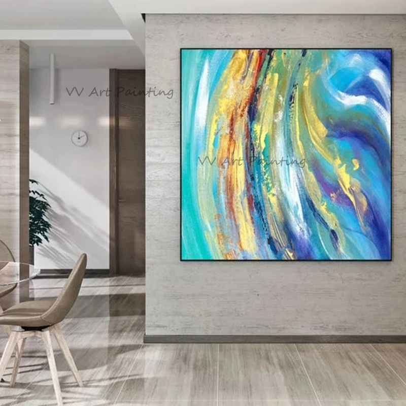 The Color Shadow Flow Hand Painted Oil Paintings on Canvas Abstract Painting Brush Wall Picture Decoration for Living Room